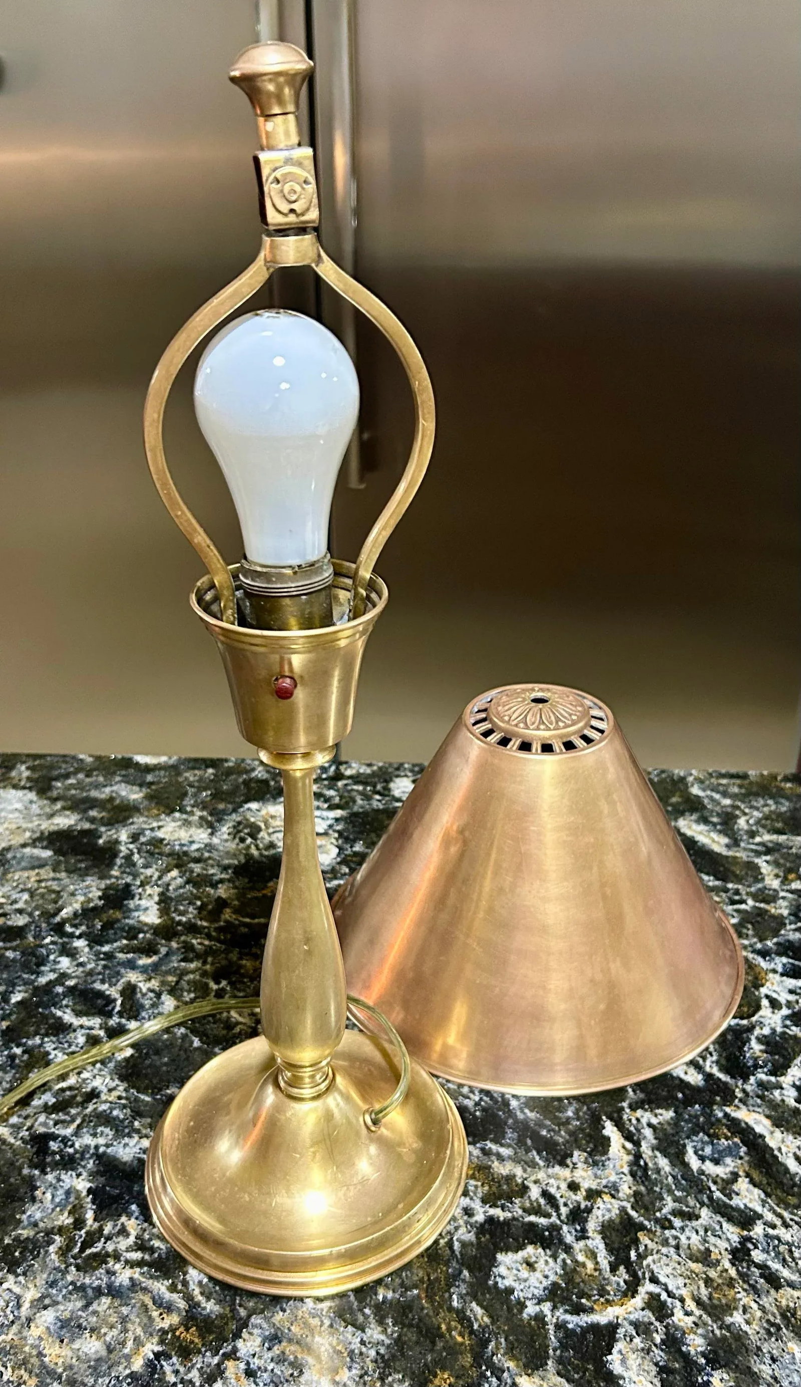 Tapered Brass Shade and Turned Brass Base, Decorative Top, Table Lamp in the Style of New York's Pub - 3