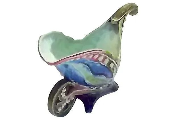 Antique Majolica Wheelbarrow Cachepot - 3