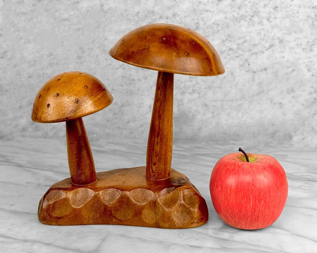Mid-Century Boho Tiki Carved Mushroom Toothpick Holder - 2