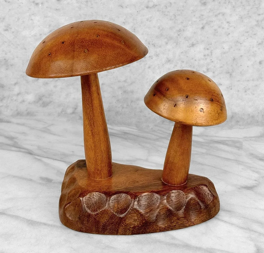 Mid-Century Boho Tiki Carved Mushroom Toothpick Holder - 3