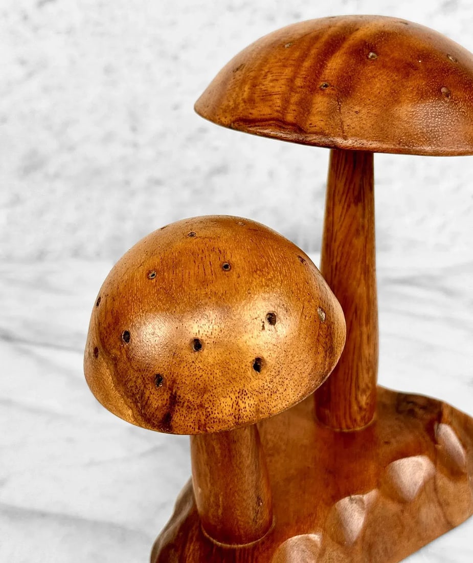 Mid-Century Boho Tiki Carved Mushroom Toothpick Holder - 5