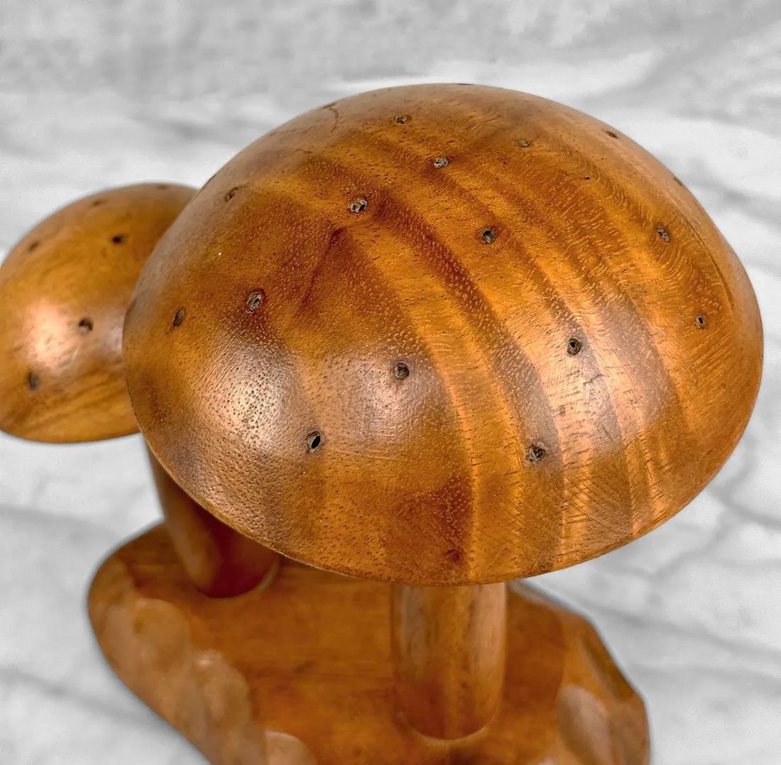 Mid-Century Boho Tiki Carved Mushroom Toothpick Holder - 6