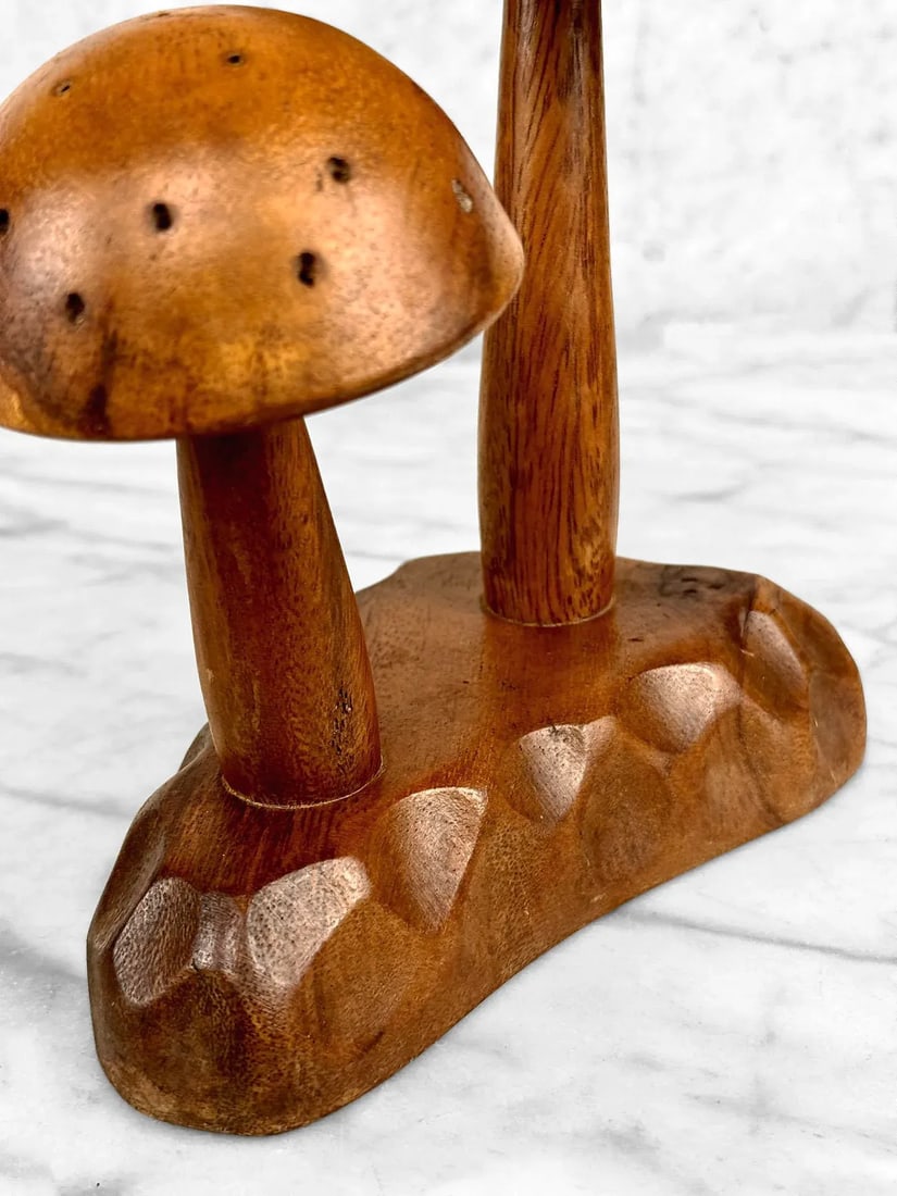 Mid-Century Boho Tiki Carved Mushroom Toothpick Holder - 7