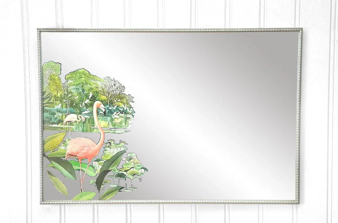 Mid-Century Art Deco Pink Flamingo Wall Hanging Mirror - 30x20 - 2