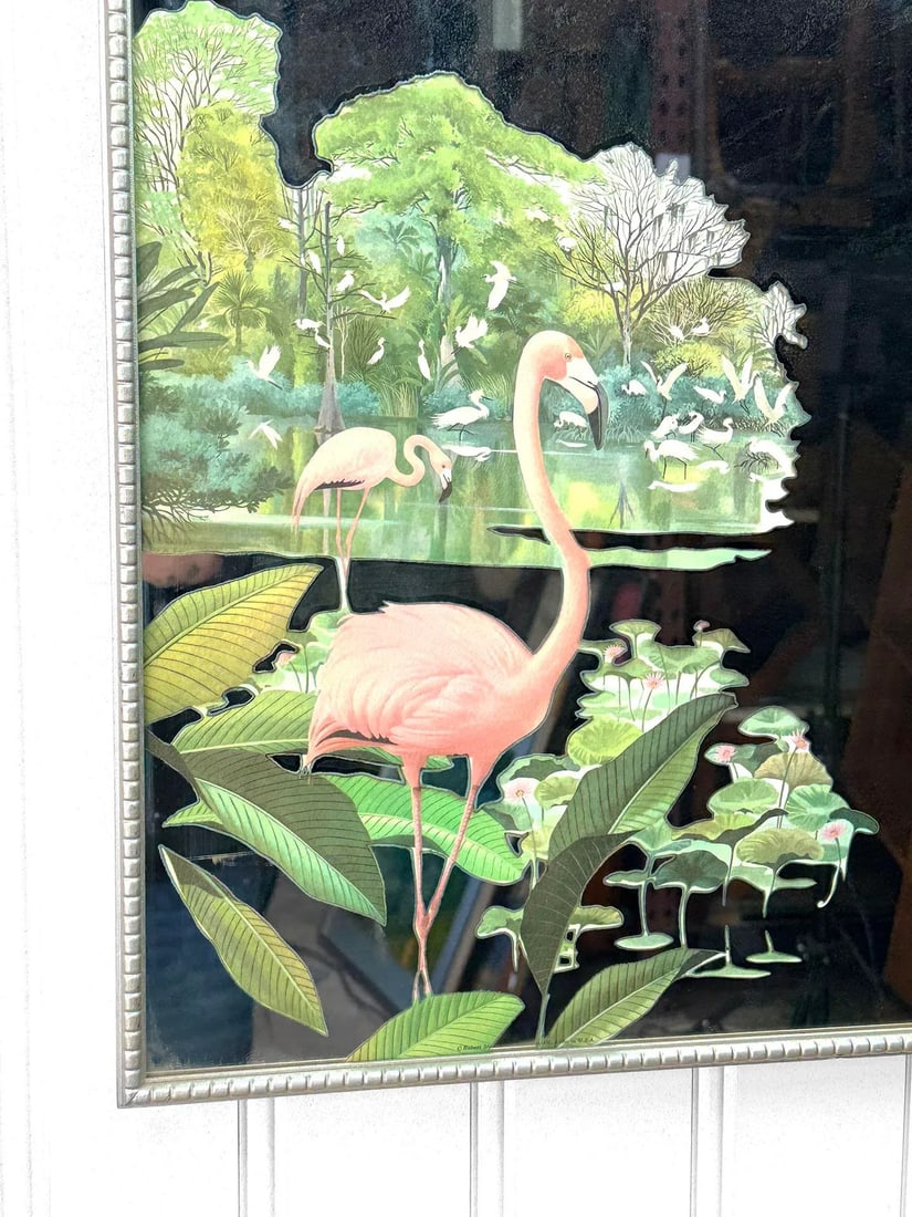 Mid-Century Art Deco Pink Flamingo Wall Hanging Mirror - 30x20 - 3