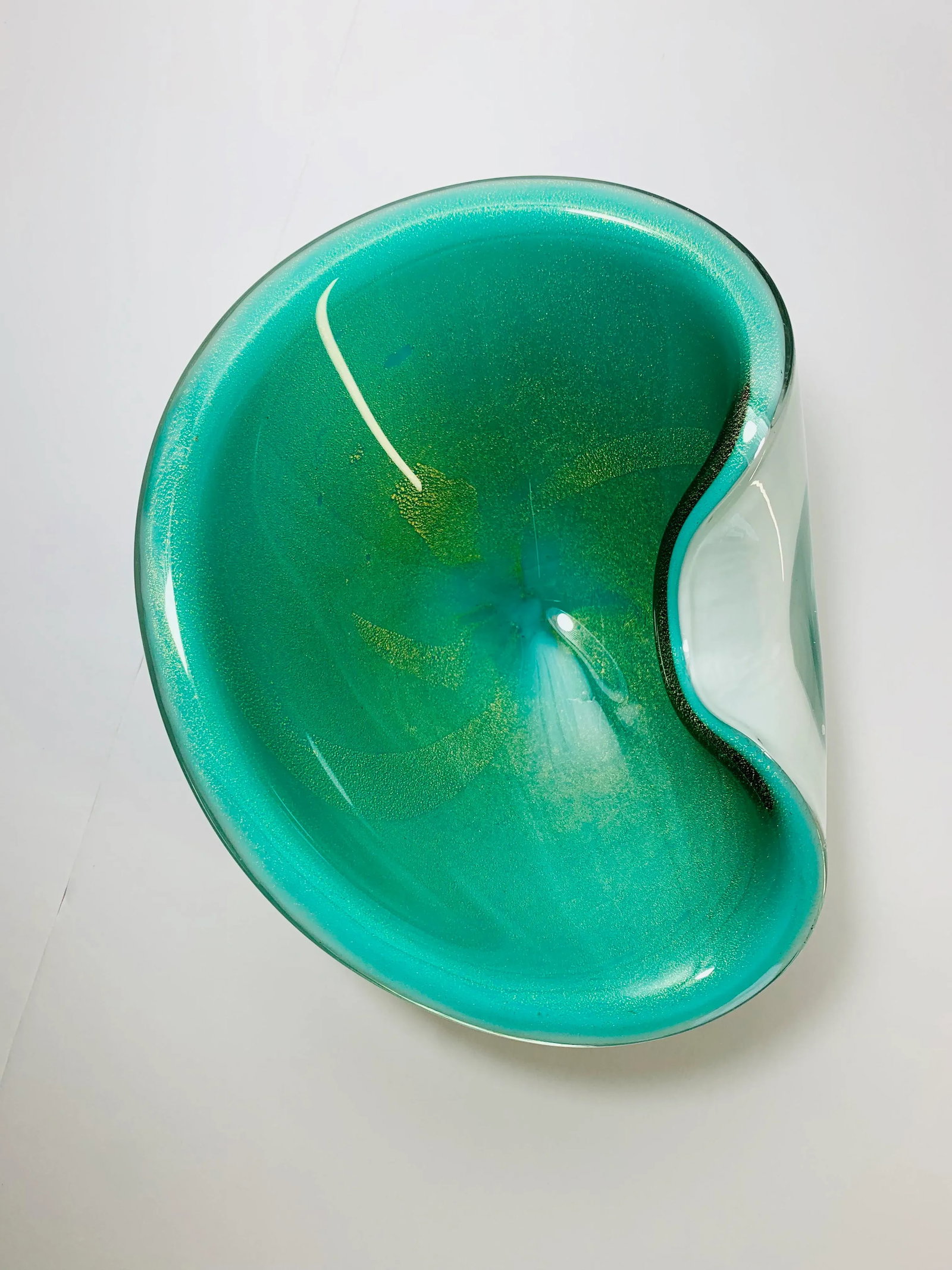 1950s Murano Seguso Turquoise and Gold Fleck Bowl - 10