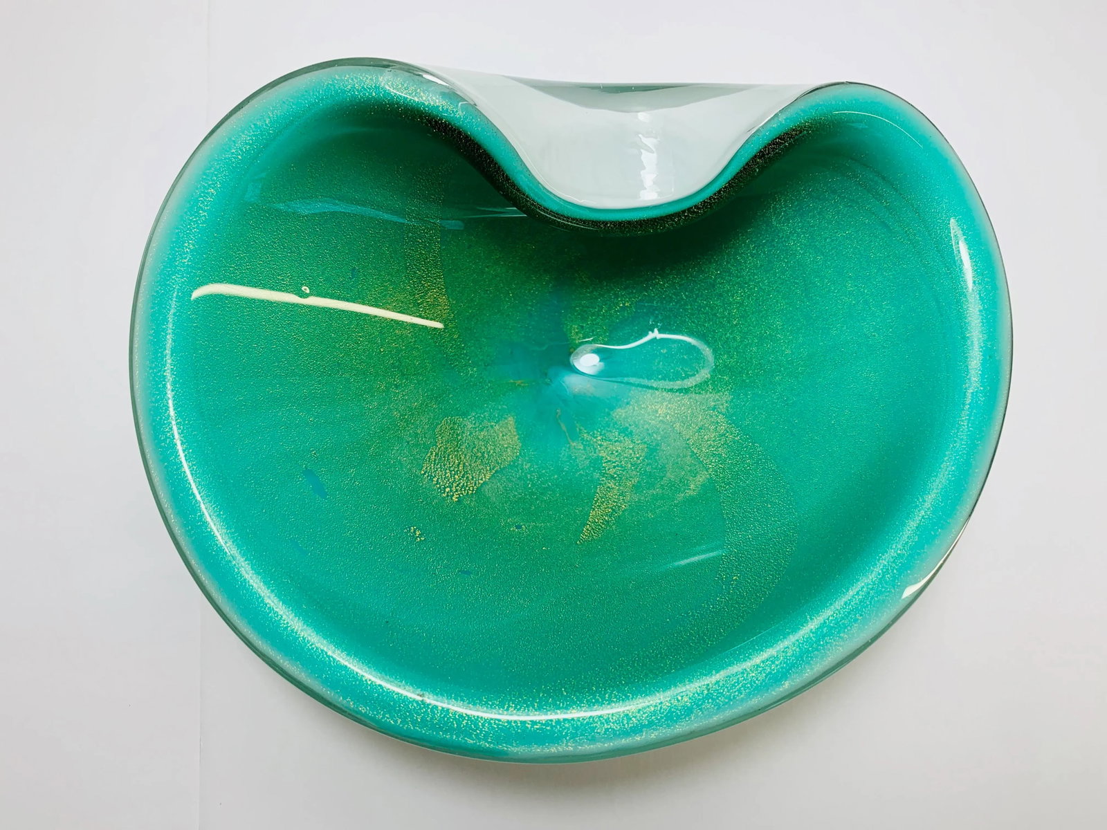 1950s Murano Seguso Turquoise and Gold Fleck Bowl - 5