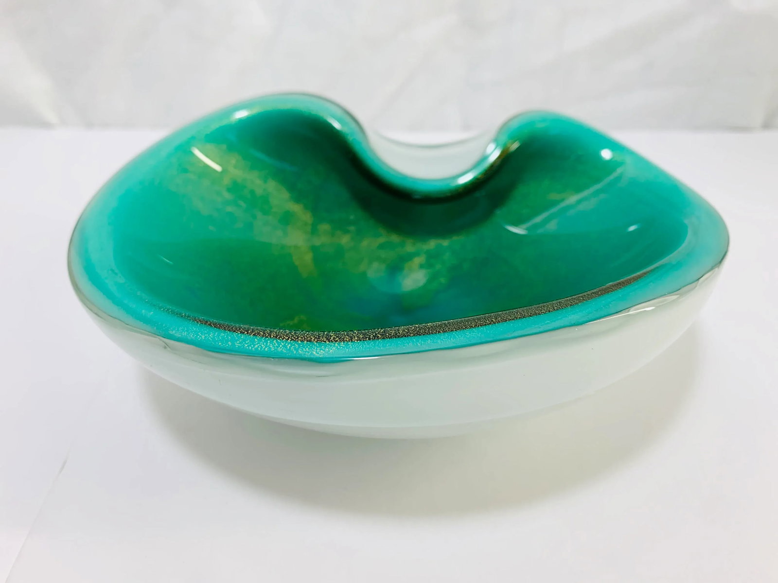 1950s Murano Seguso Turquoise and Gold Fleck Bowl - 6
