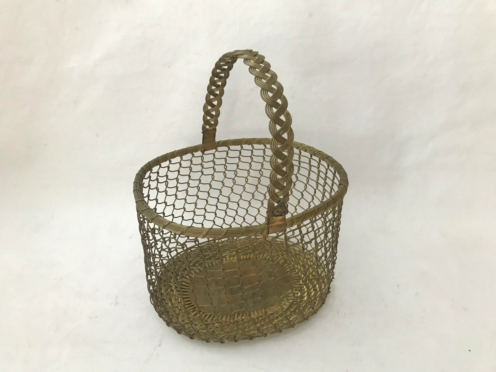 Vintage Hand Crafted Brass Chainlink Basket - 2