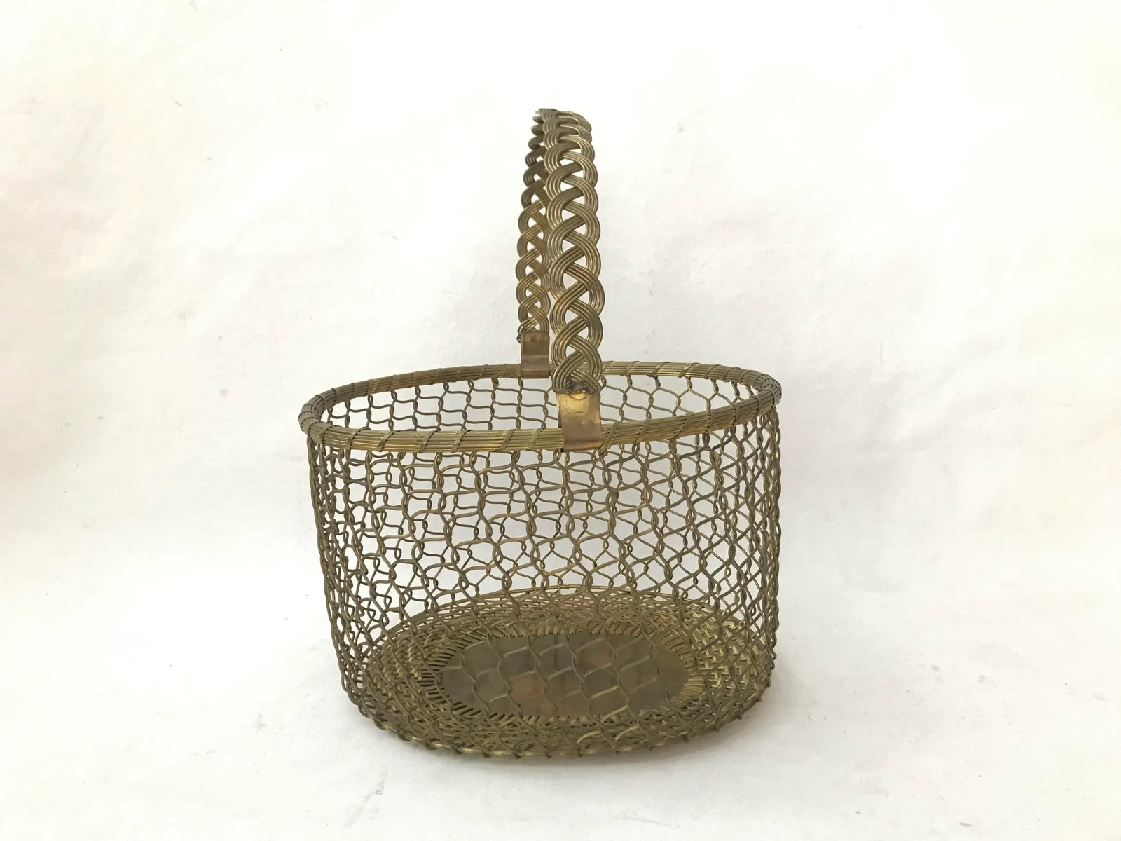 Vintage Hand Crafted Brass Chainlink Basket - 6