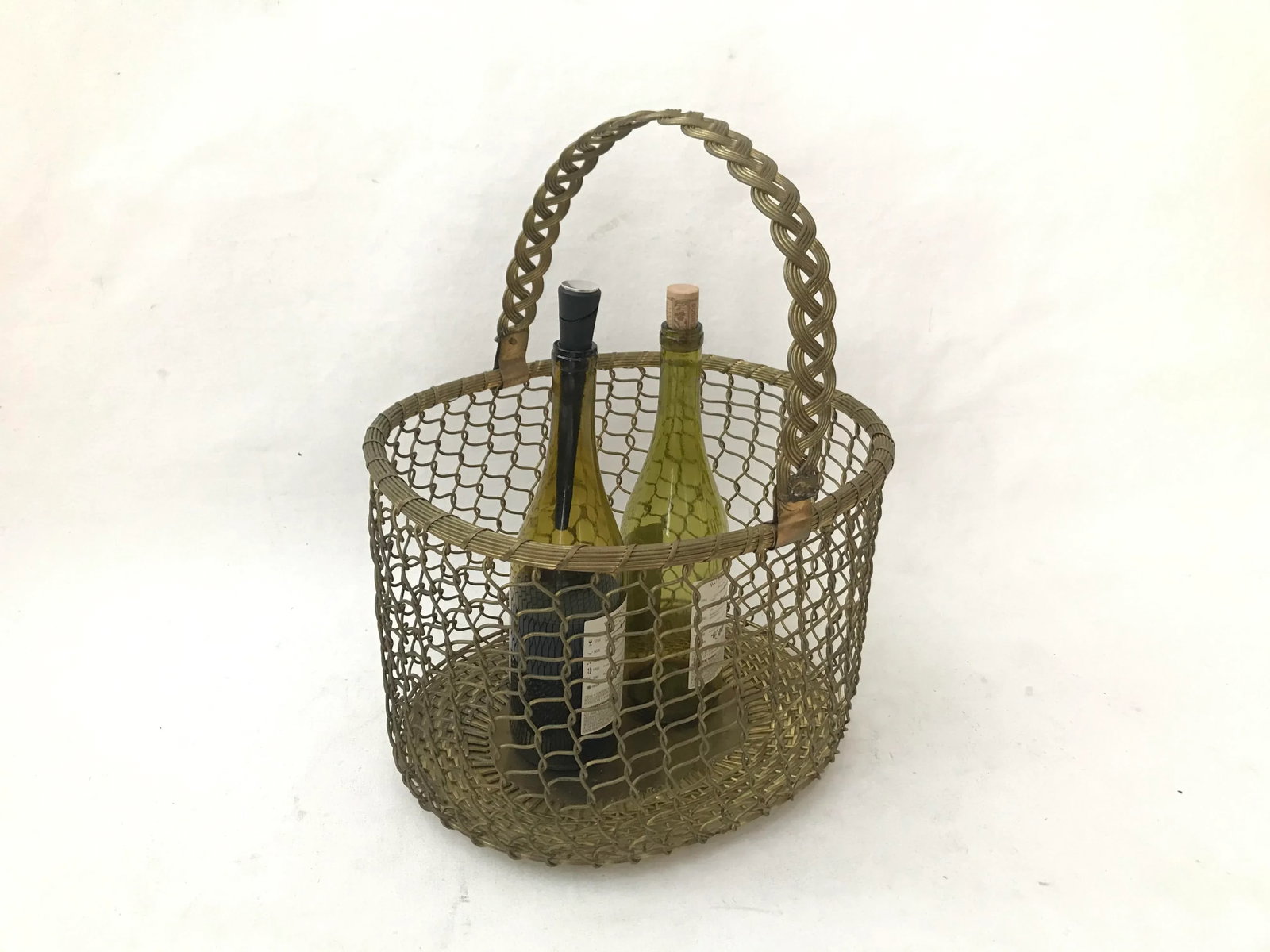 Vintage Hand Crafted Brass Chainlink Basket - 7
