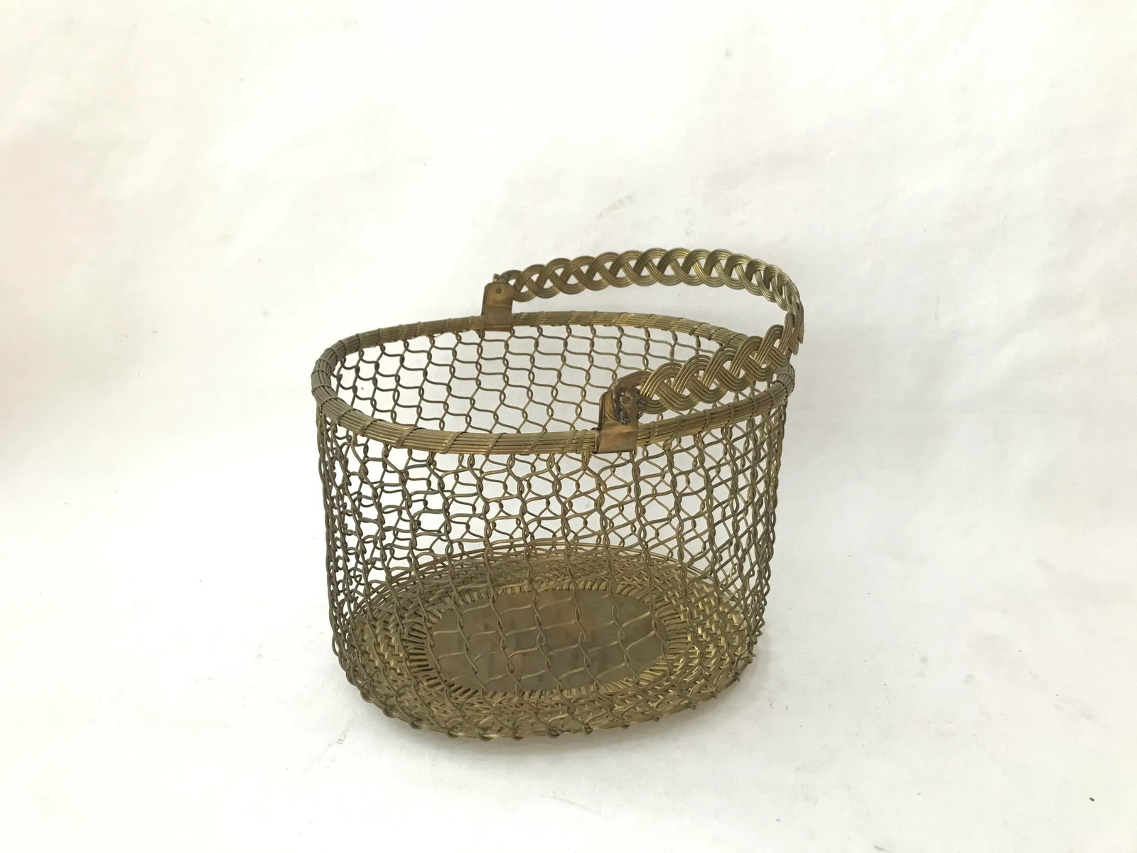 Vintage Hand Crafted Brass Chainlink Basket - 8