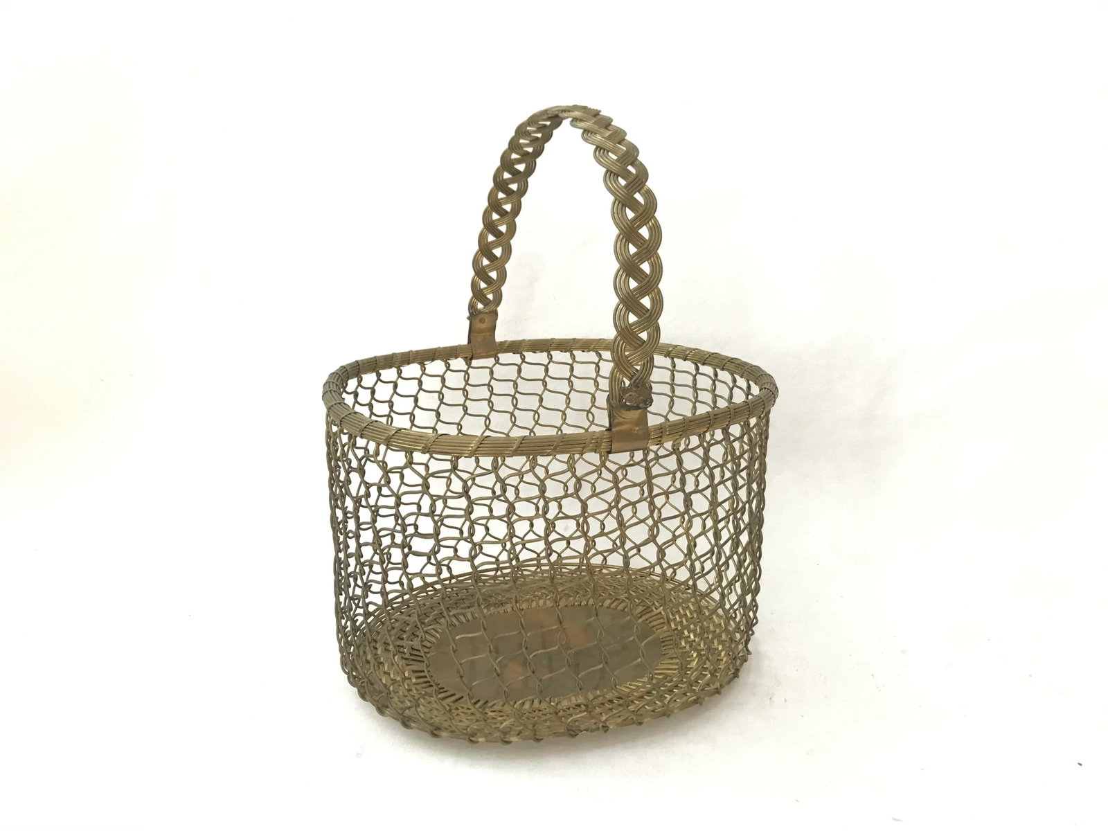 Vintage Hand Crafted Brass Chainlink Basket - 9