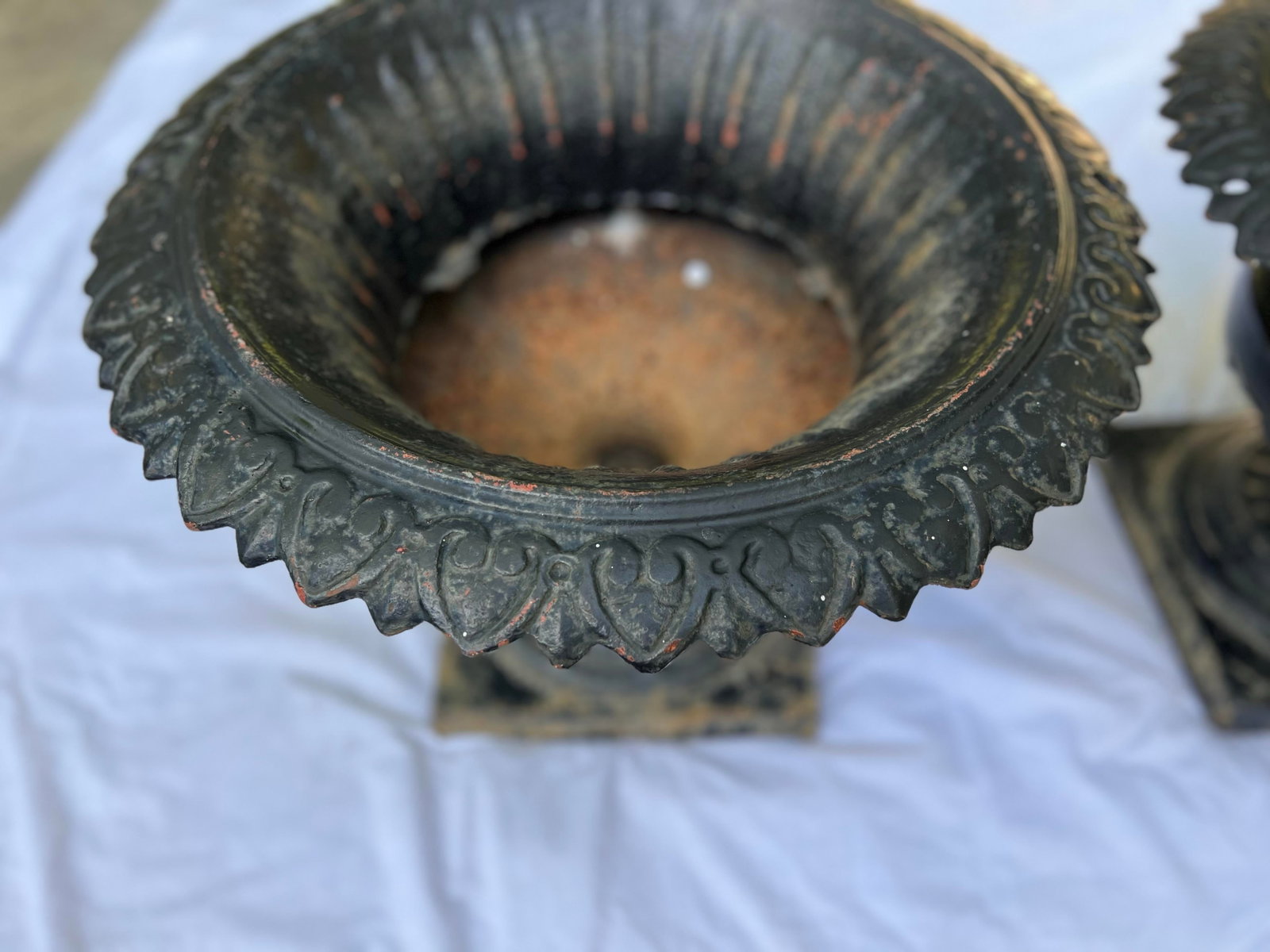 Antique Classical Cast Iron Garden Planters Urns- a Pair - 10