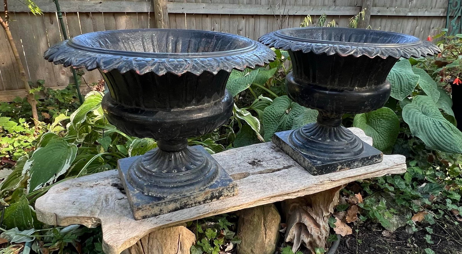 Antique Classical Cast Iron Garden Planters Urns- a Pair - 2