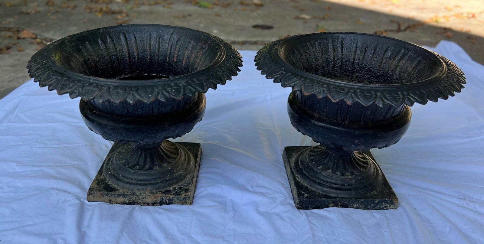 Antique Classical Cast Iron Garden Planters Urns- a Pair - 4