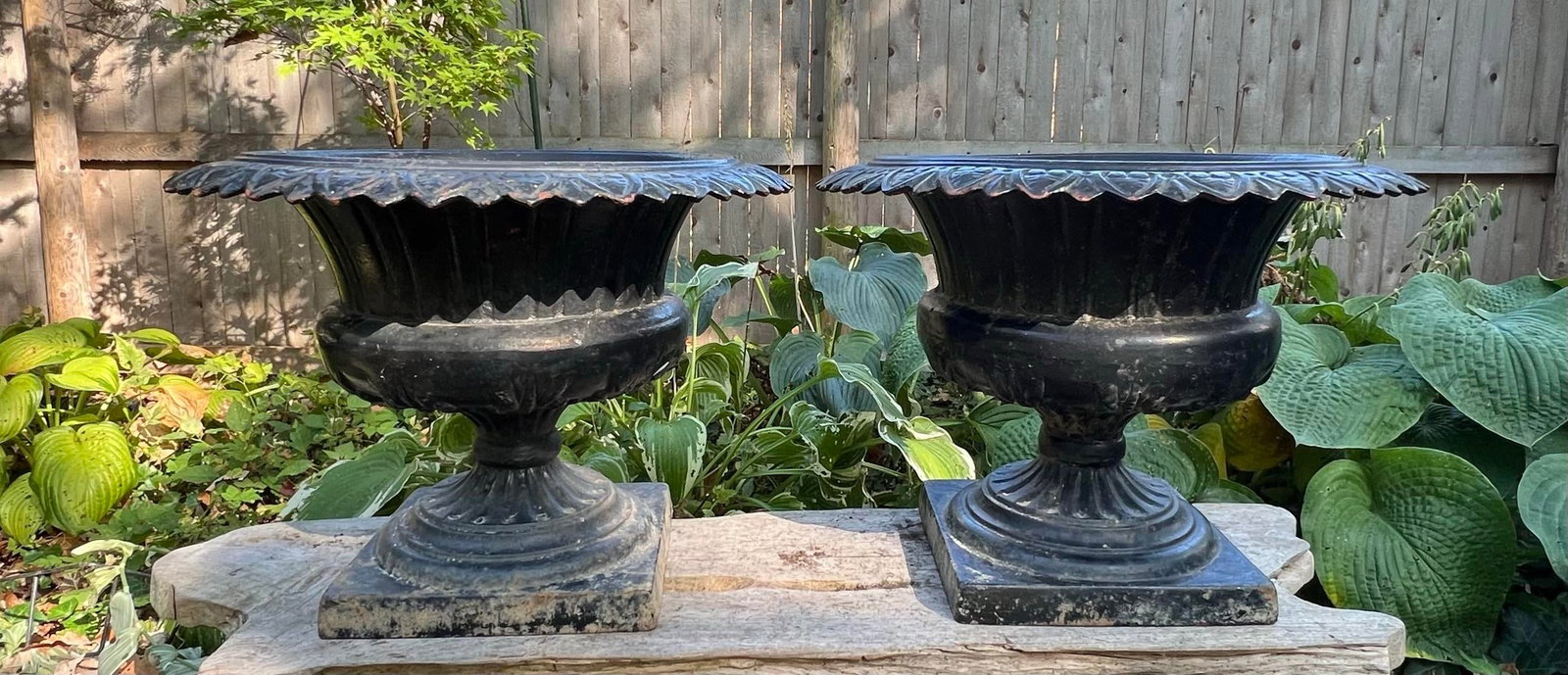 Antique Classical Cast Iron Garden Planters Urns- a Pair - 5