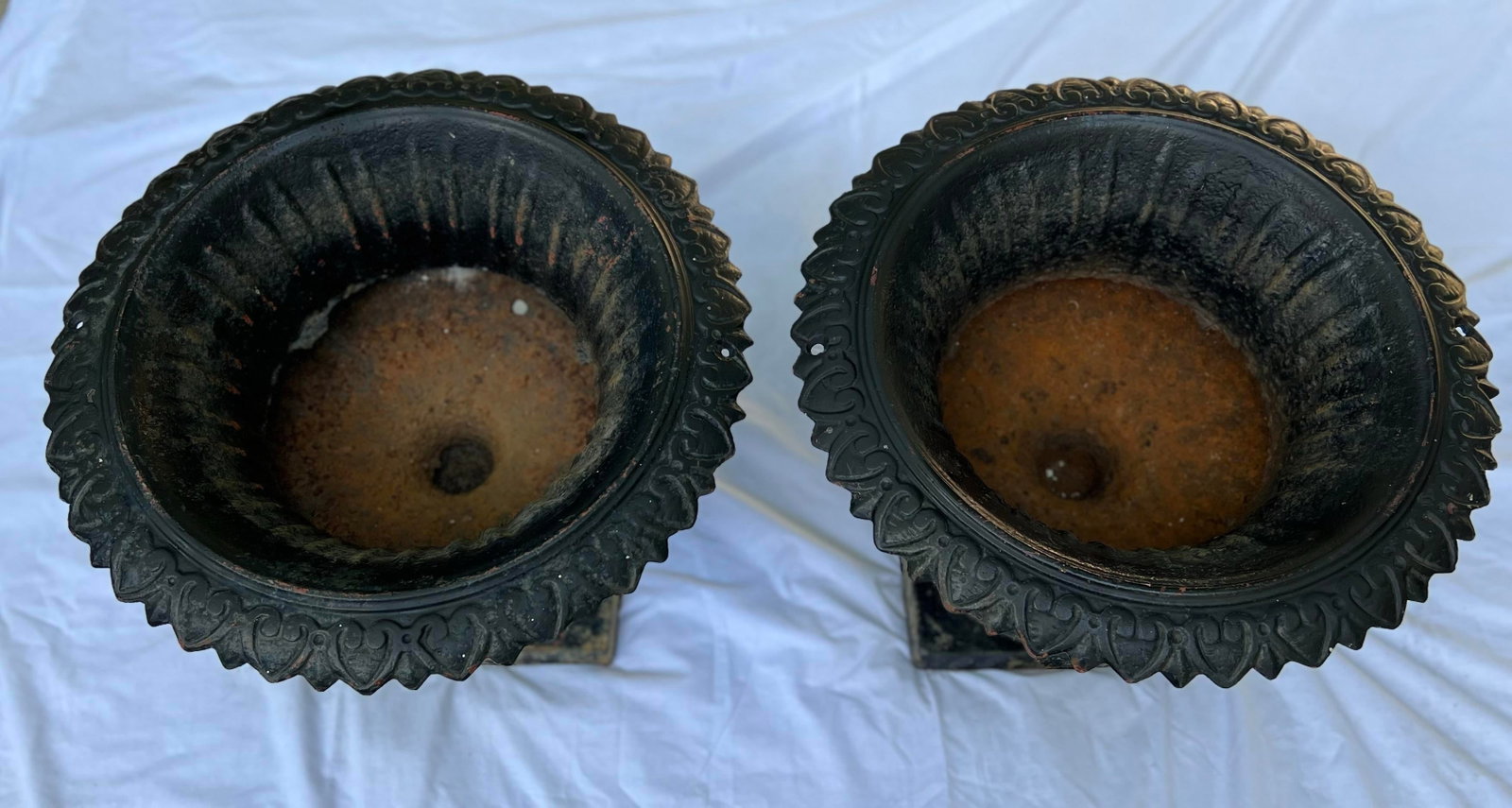 Antique Classical Cast Iron Garden Planters Urns- a Pair - 7