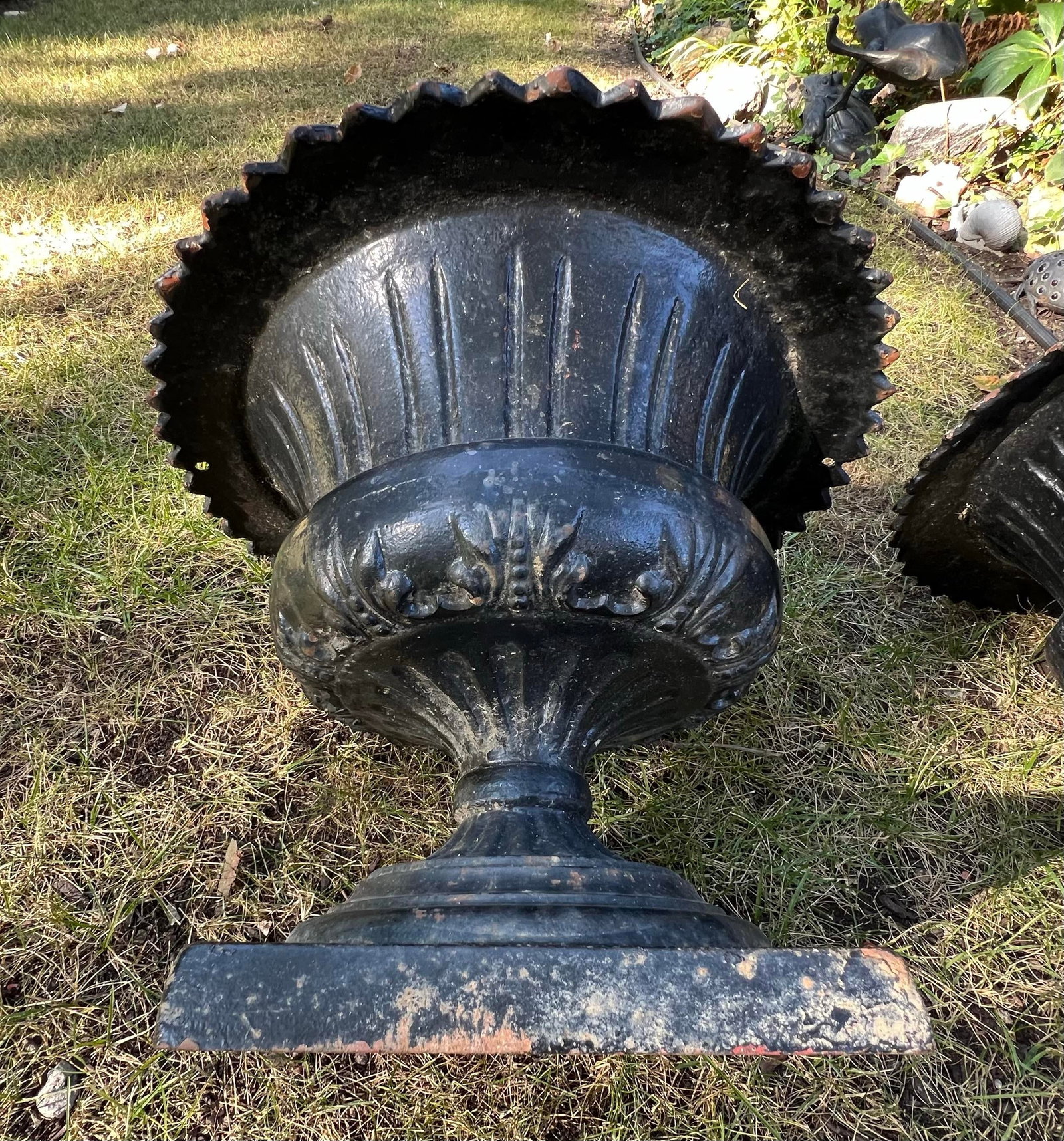 Antique Classical Cast Iron Garden Planters Urns- a Pair - 9