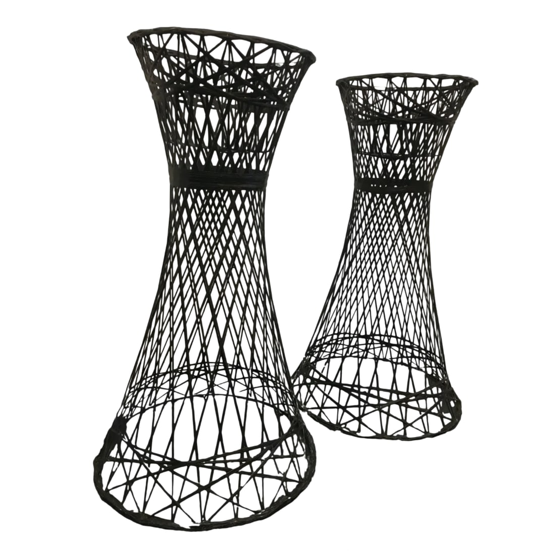 Vintage Woodard Style Plant Stands- A Pair: What a find! Two Woodard style black spun fiberglass plant stands in excellent vintage condition. Perfect for inside or outside. Great accent pieces for your perfect space! 29.5" Tall 17.25" Diameter