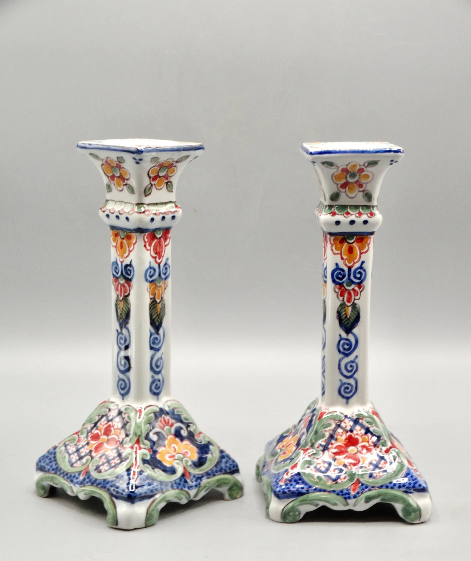 Dutch Delft Makkum Polychrome Candle Holders, a Pair - 10