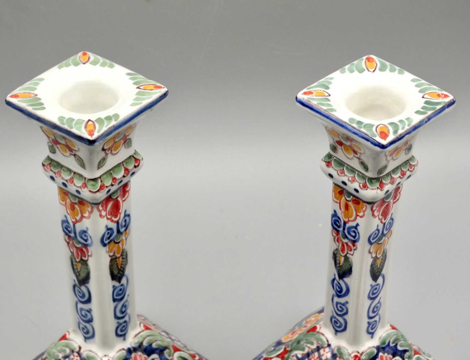 Dutch Delft Makkum Polychrome Candle Holders, a Pair - 7