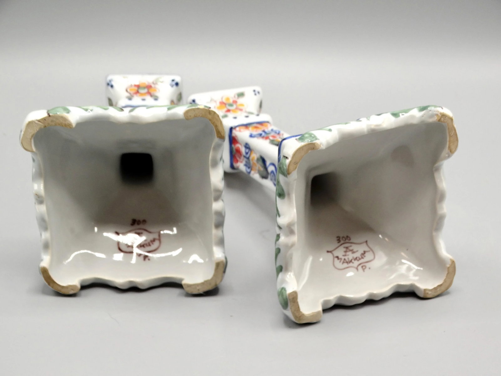 Dutch Delft Makkum Polychrome Candle Holders, a Pair - 9