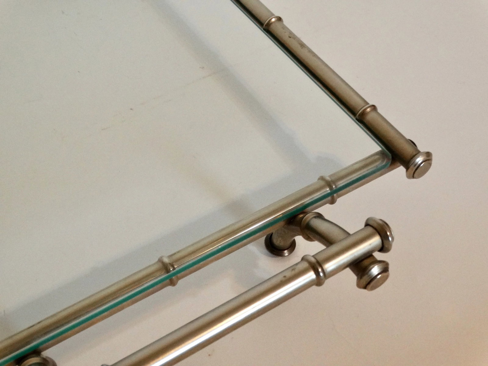 Mid Century Modern Silver & Glass Faux Bamboo Serving Drinks Cocktail Tray - 12