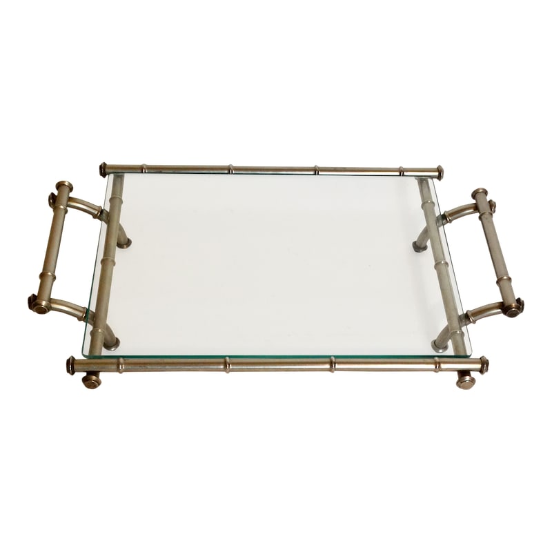 Mid Century Modern Silver & Glass Faux Bamboo Serving Drinks Cocktail Tray (1 of 12)