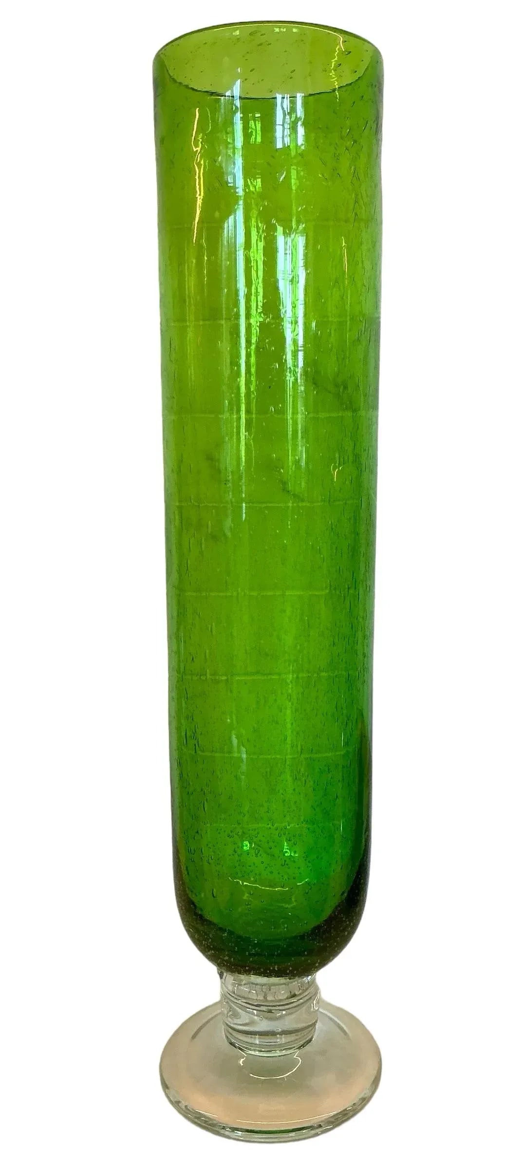 1970s Tall Cylindrical Green Glass Vase - 11