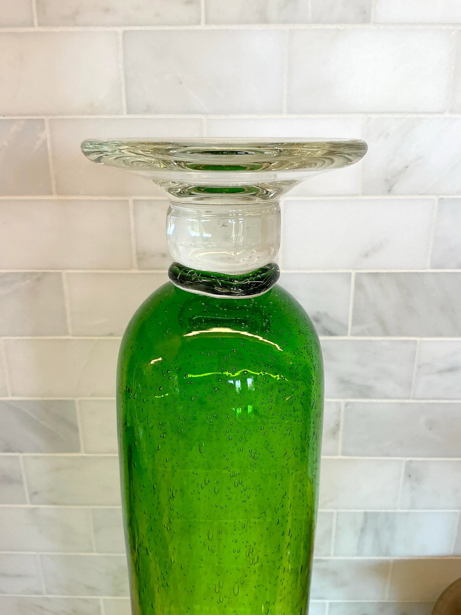 1970s Tall Cylindrical Green Glass Vase - 4