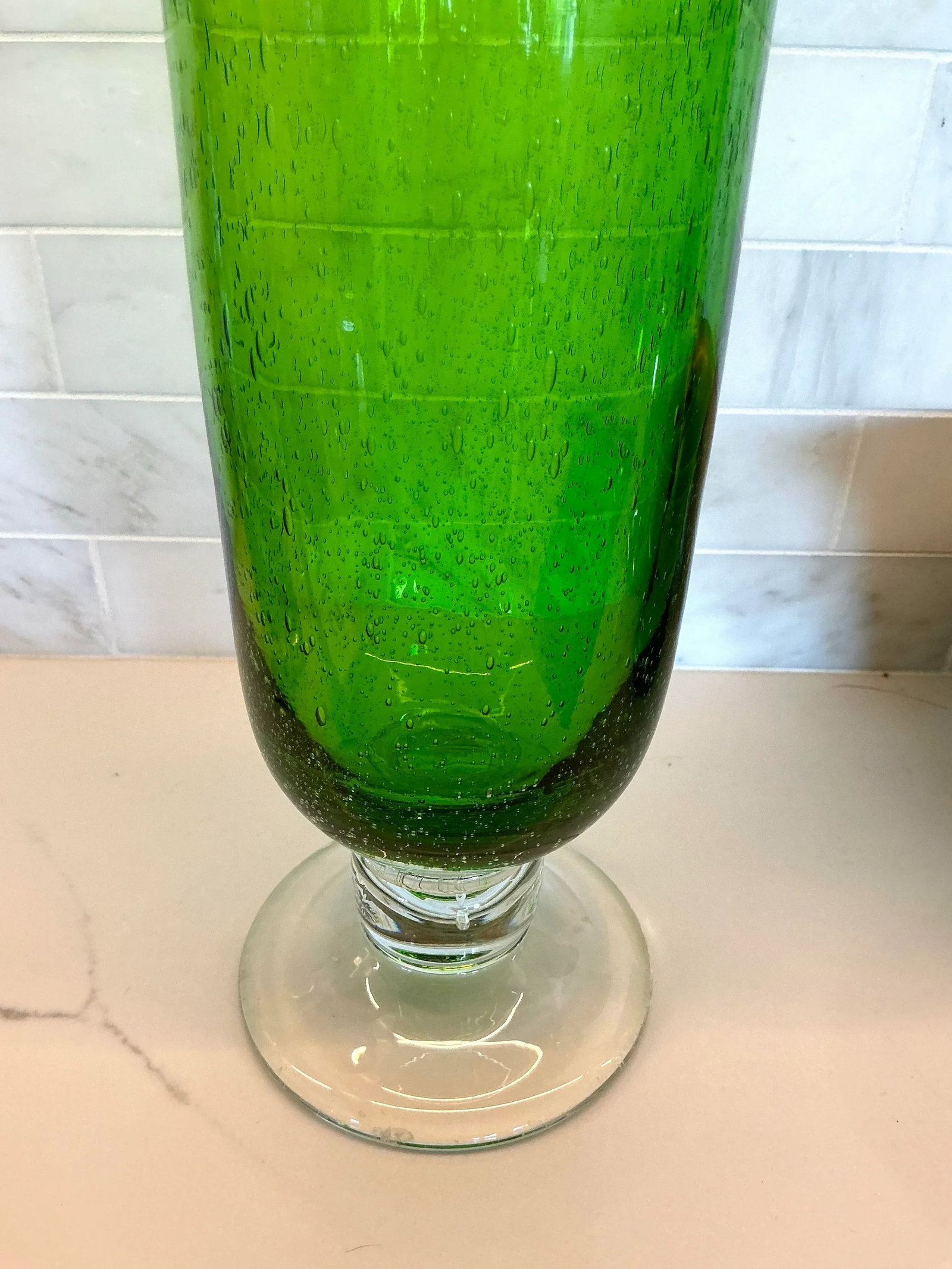 1970s Tall Cylindrical Green Glass Vase - 5