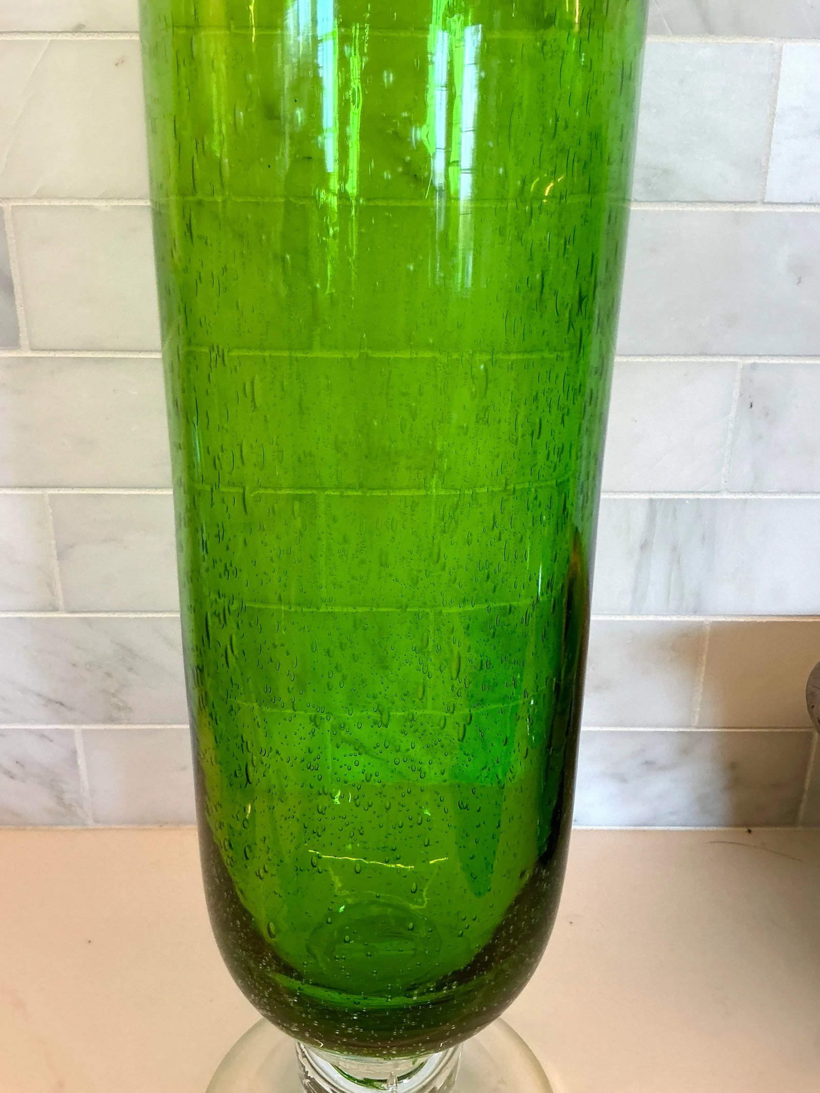 1970s Tall Cylindrical Green Glass Vase - 6