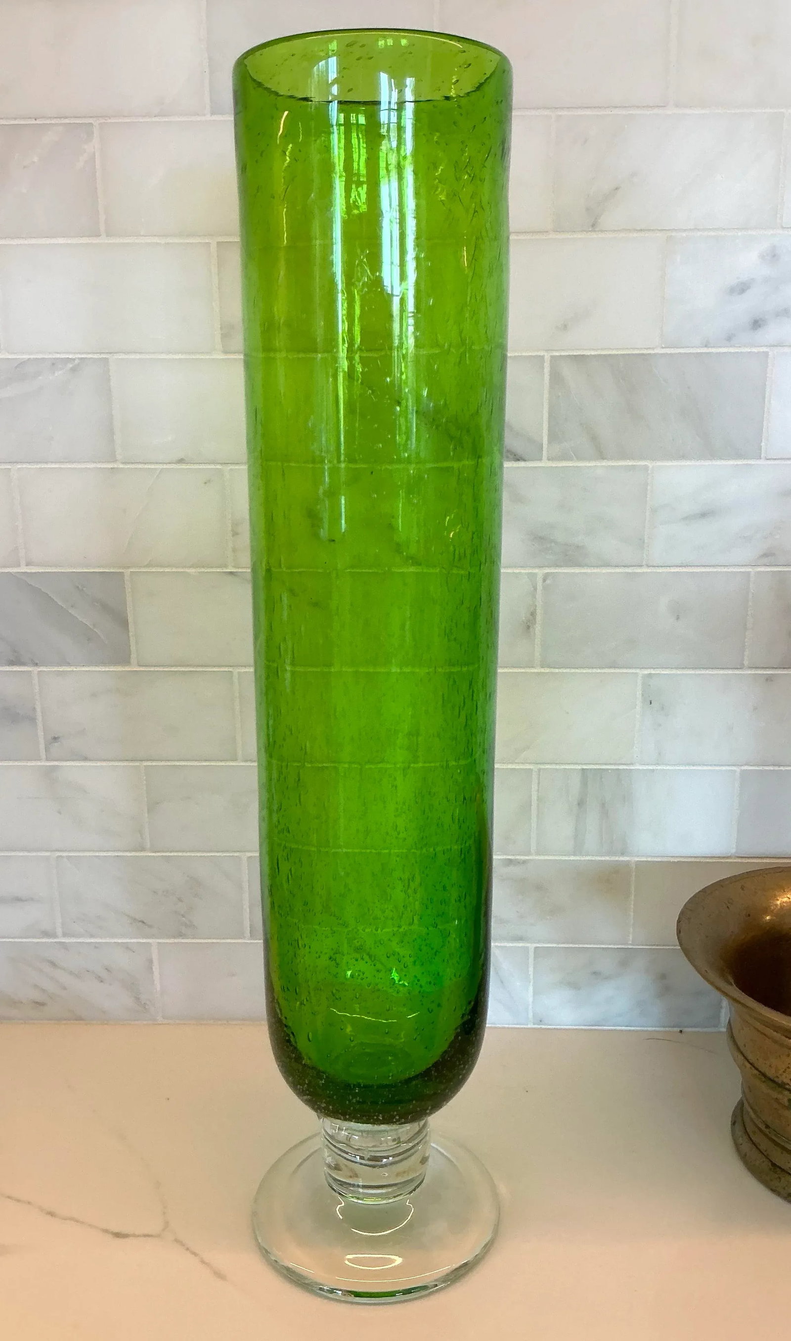 1970s Tall Cylindrical Green Glass Vase - 7