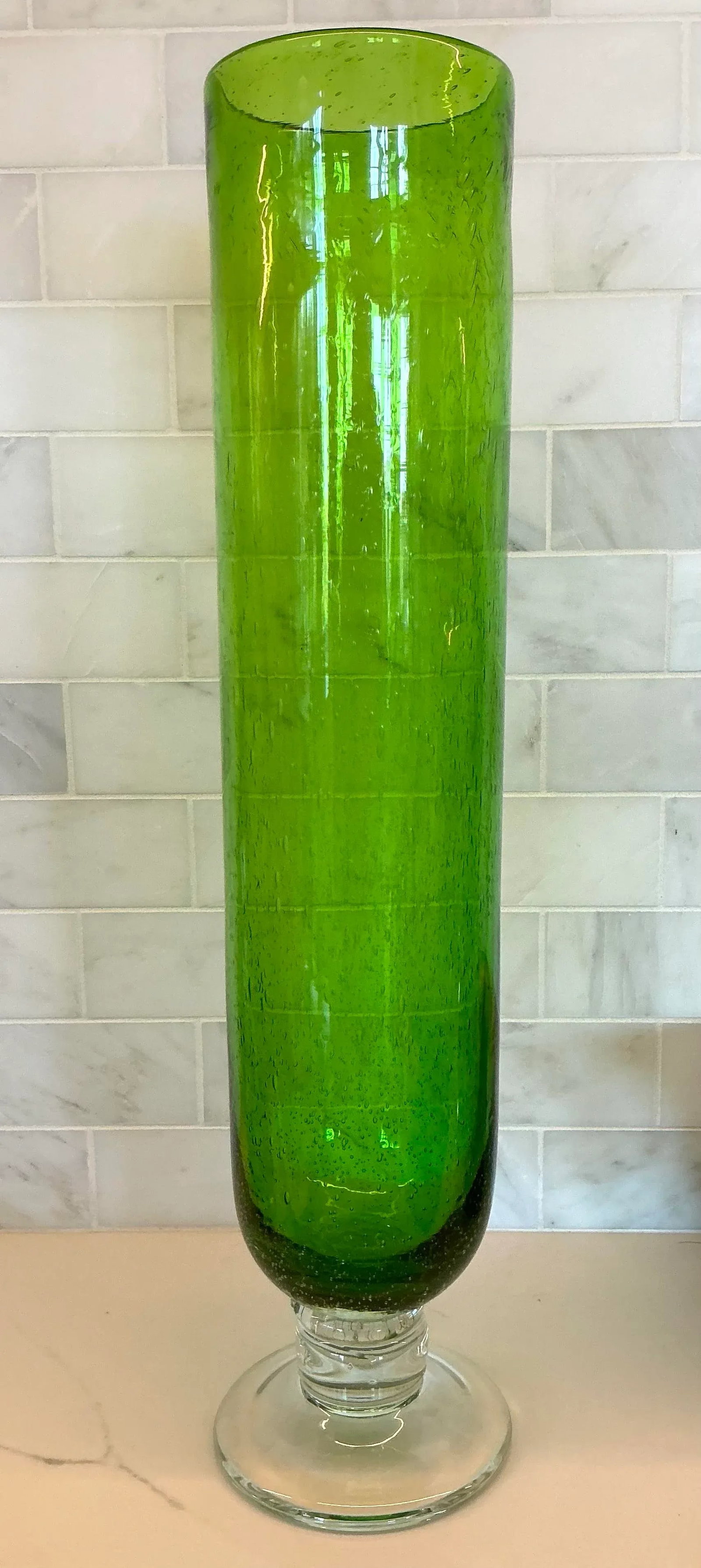 1970s Tall Cylindrical Green Glass Vase - 8