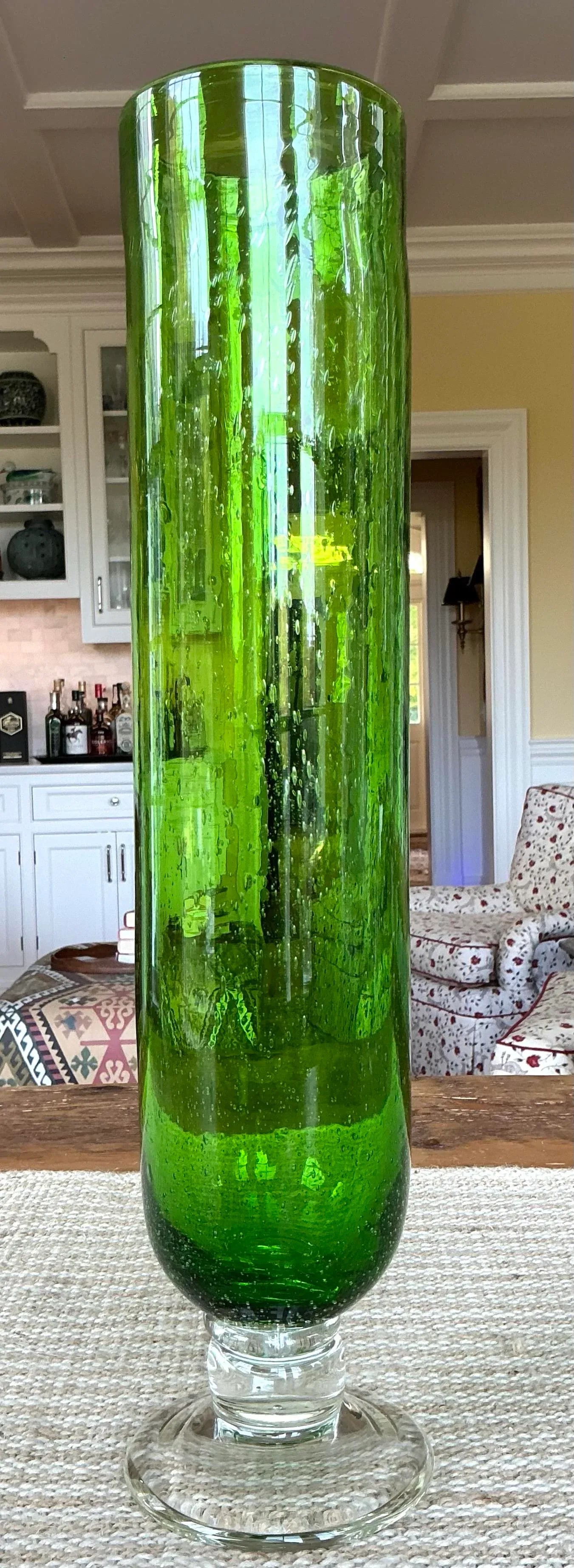 1970s Tall Cylindrical Green Glass Vase - 9