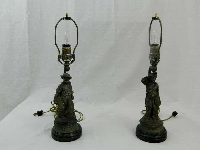 19th Century Pewter Figurines Adapted as Lamps - a Pair - 4