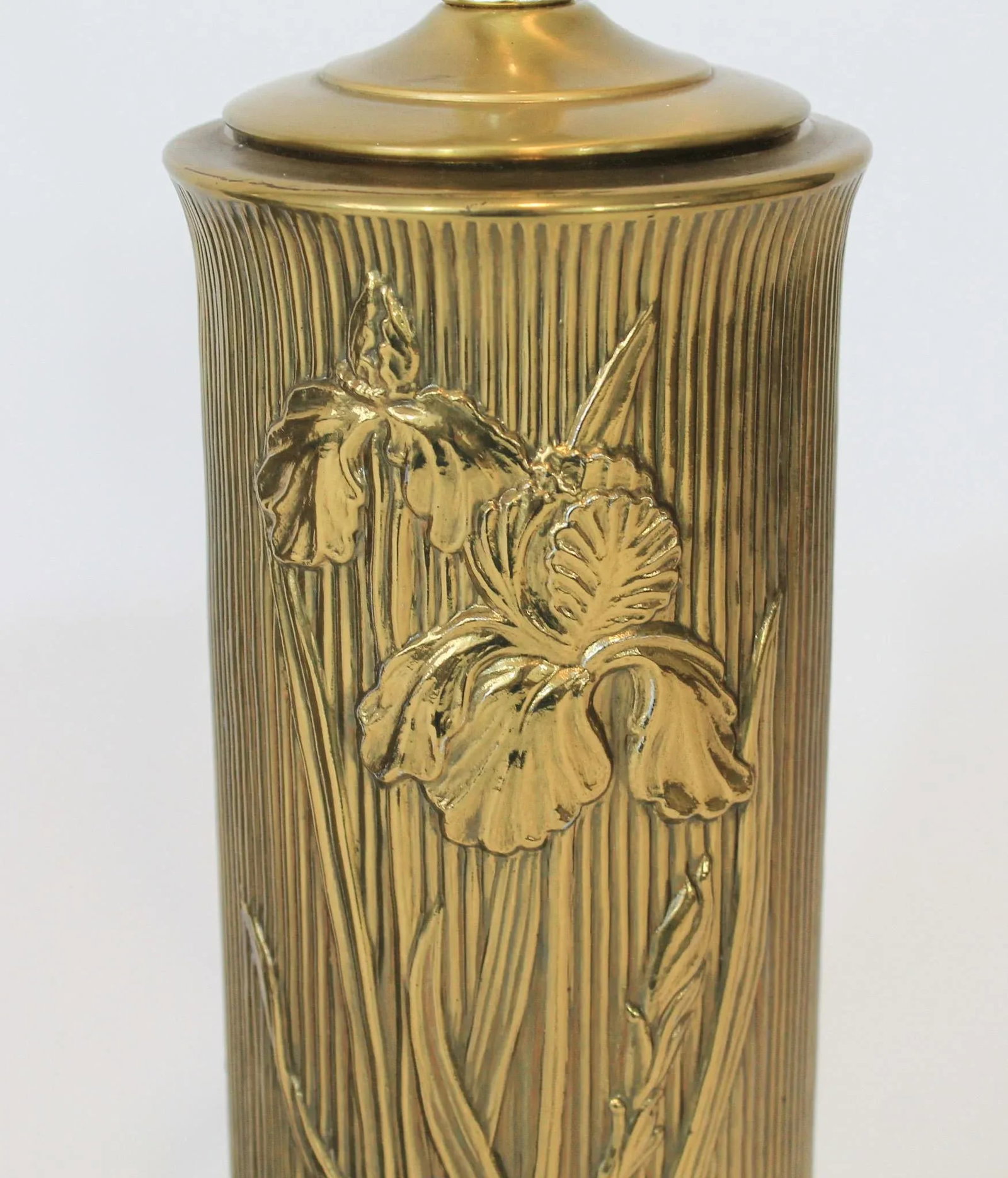 Vintage Brass Cylinder Floral Table Lamps - a Pair - 3