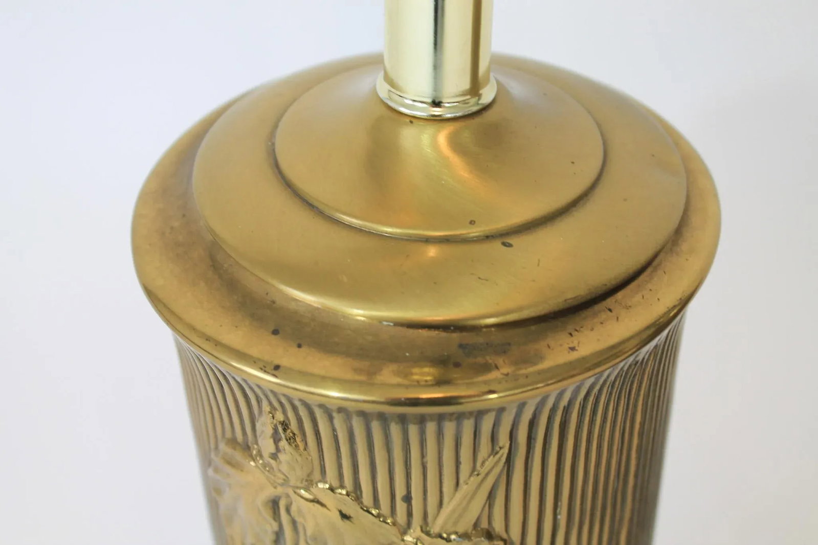 Vintage Brass Cylinder Floral Table Lamps - a Pair - 8