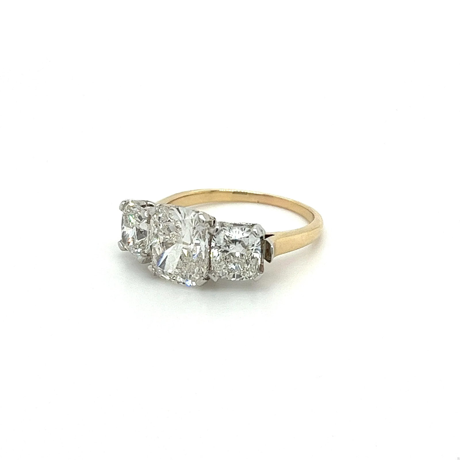 Mid 20th Century 4.83 Carat Cushion Cut 3-Stone Lab Grown Diamond Ring in 14k Gold and Platinum Size - 3