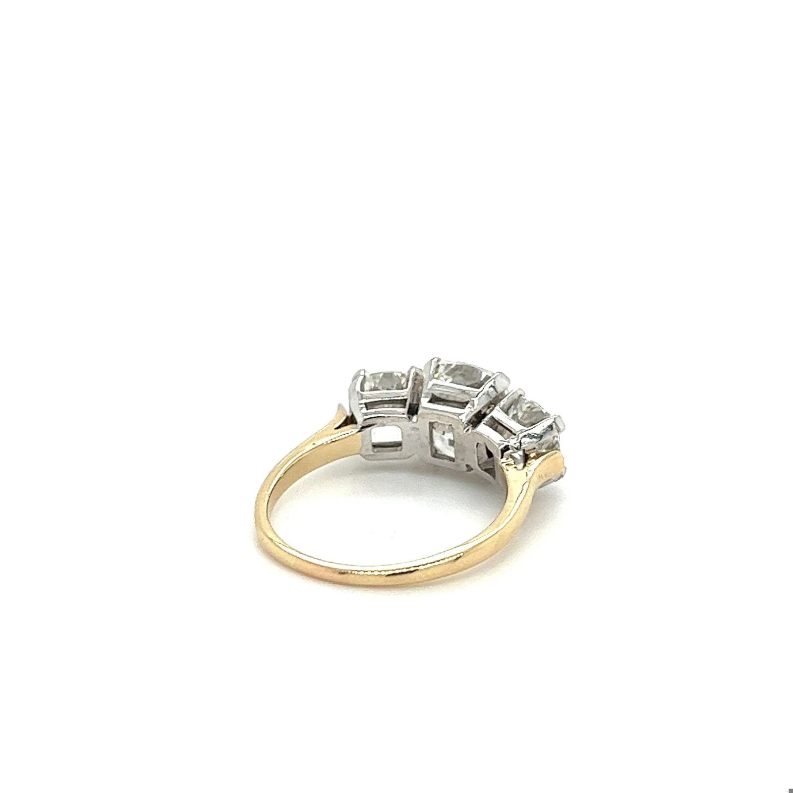 Mid 20th Century 4.83 Carat Cushion Cut 3-Stone Lab Grown Diamond Ring in 14k Gold and Platinum Size - 5