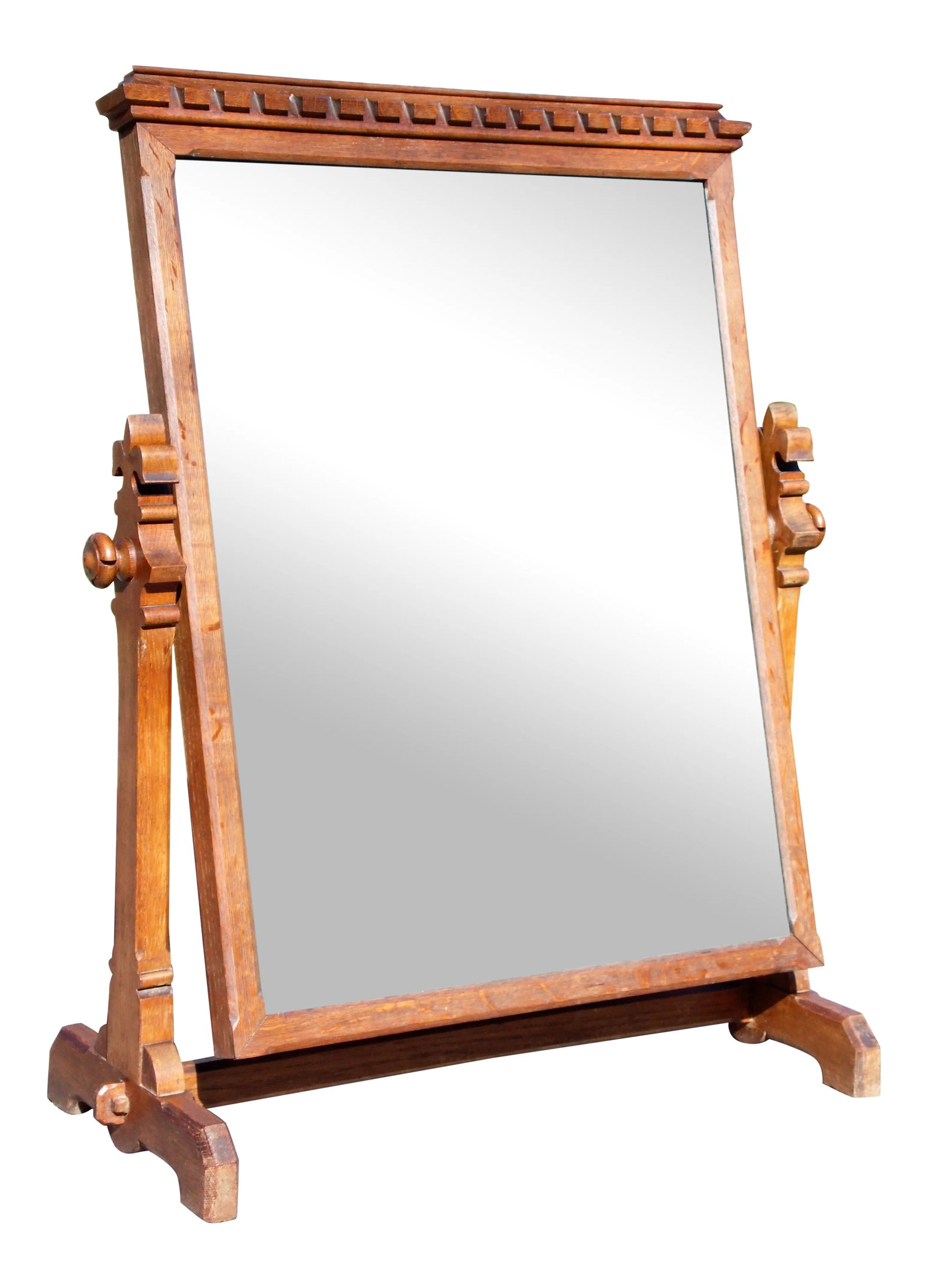 Antique Heavy Oak Wood Frame Free Standing Swivel Cheval Mirror on Stand (1 of 12)