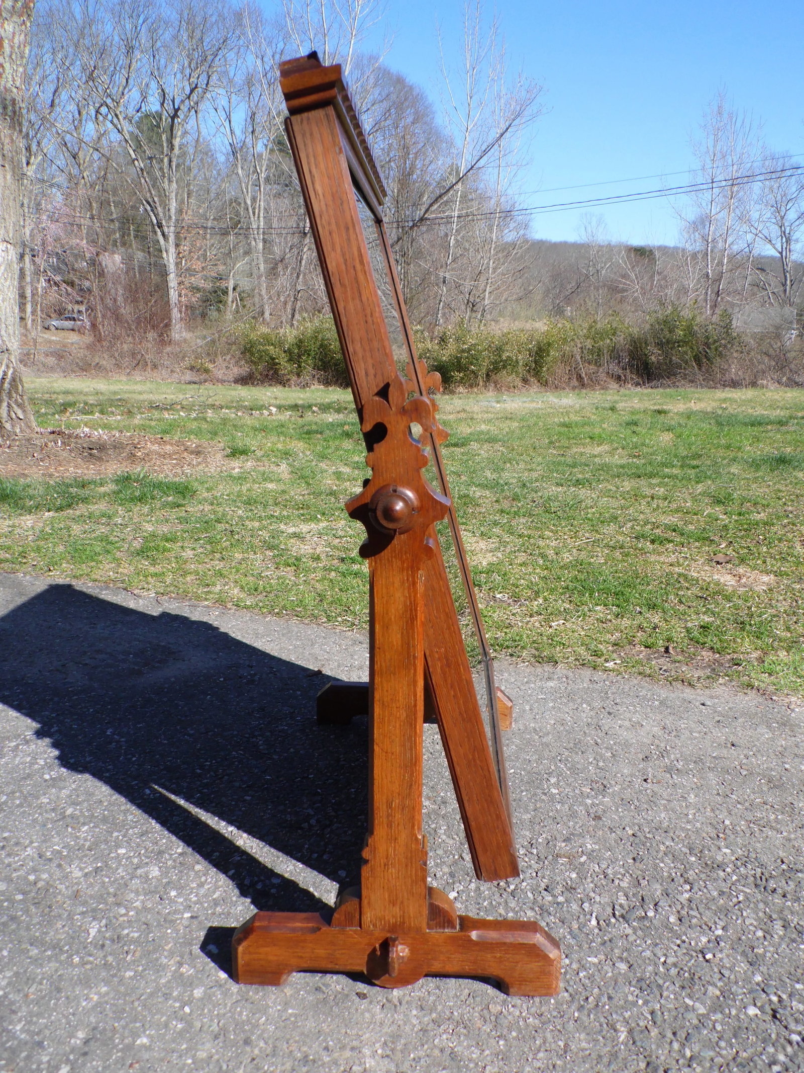 Antique Heavy Oak Wood Frame Free Standing Swivel Cheval Mirror on Stand - 5