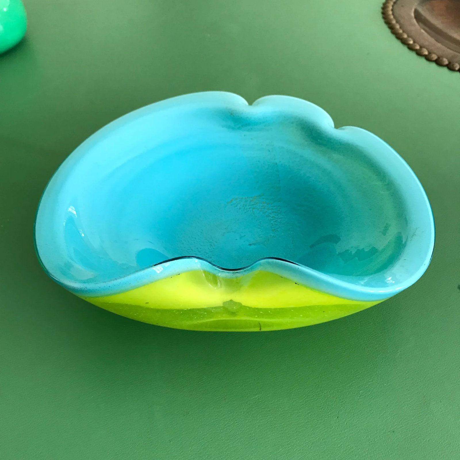 Alfredo Barbini Aqua and Chartreuse Murano Glass Bowl - 10