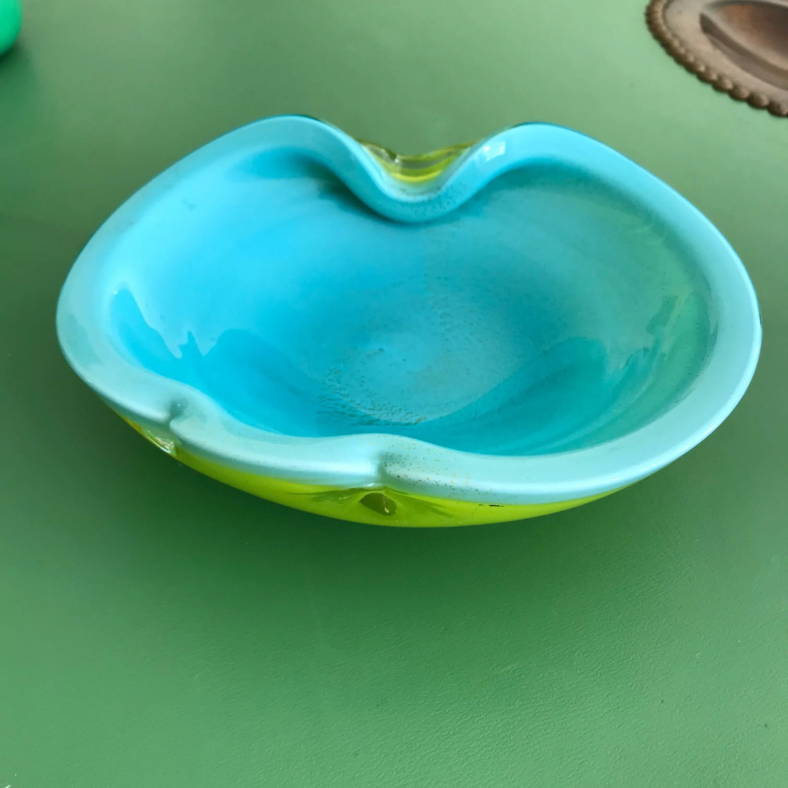 Alfredo Barbini Aqua and Chartreuse Murano Glass Bowl - 2