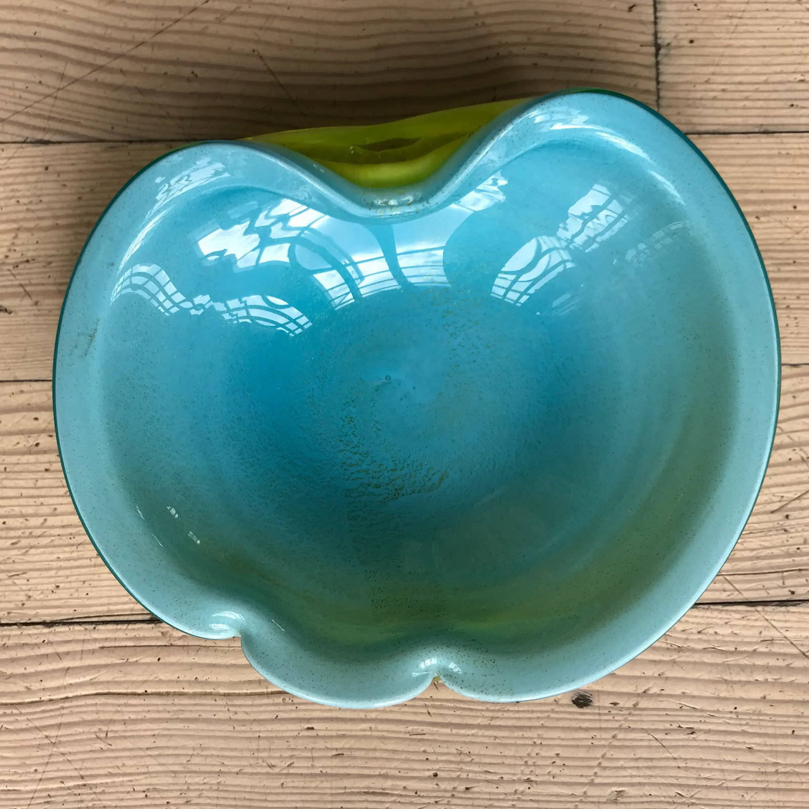 Alfredo Barbini Aqua and Chartreuse Murano Glass Bowl - 4