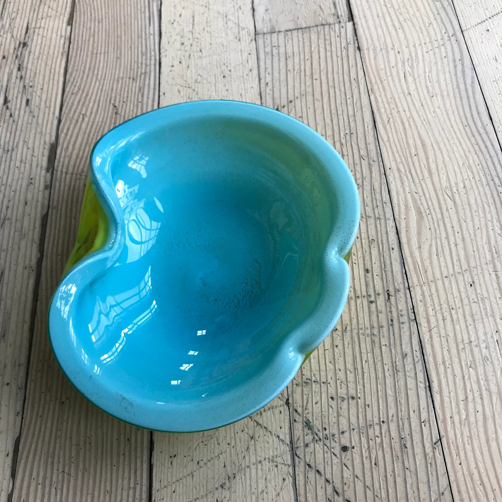 Alfredo Barbini Aqua and Chartreuse Murano Glass Bowl - 5