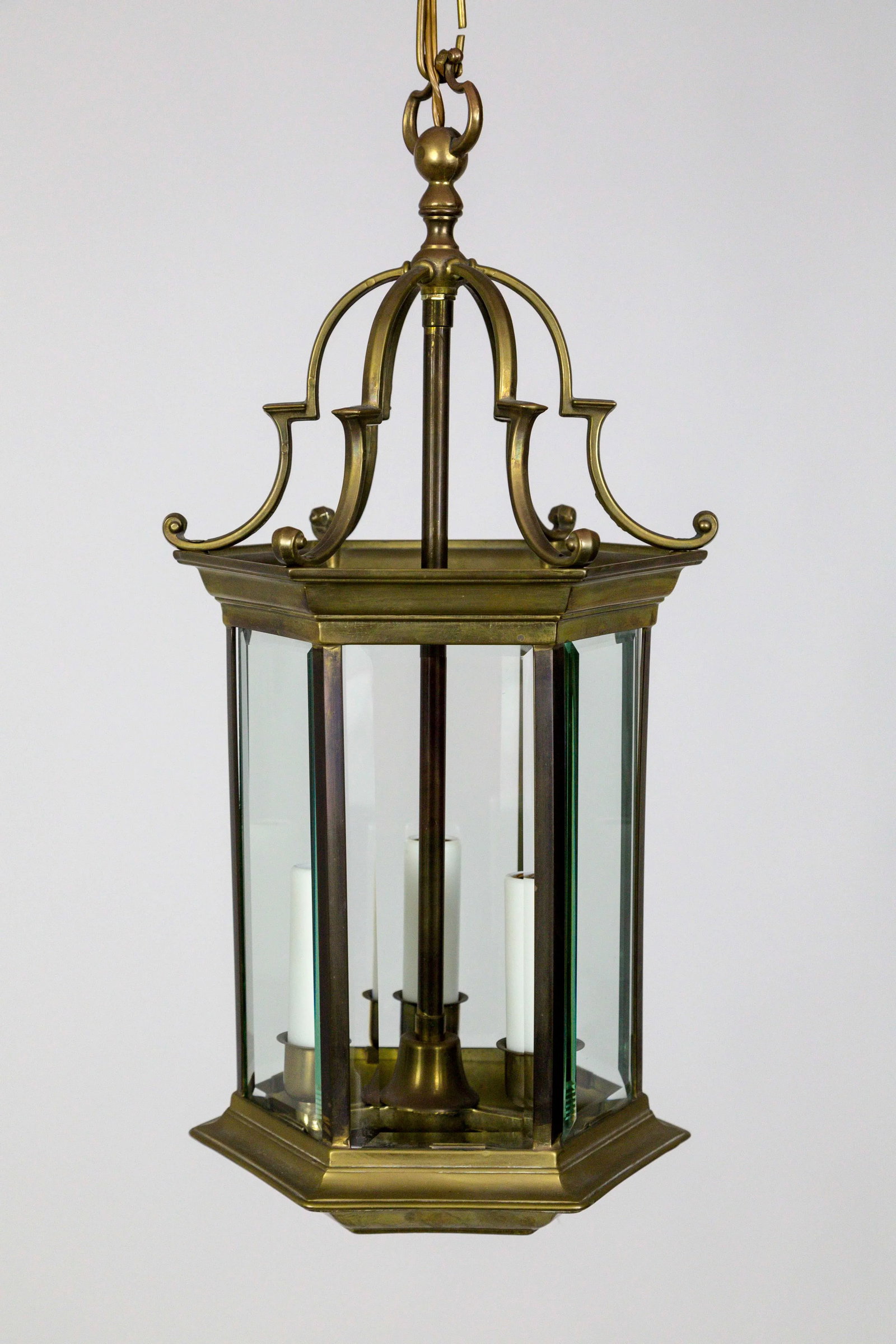 Mid-Century Italian Pagoda-Esque Bronze & Beveled Glass Lantern - 12
