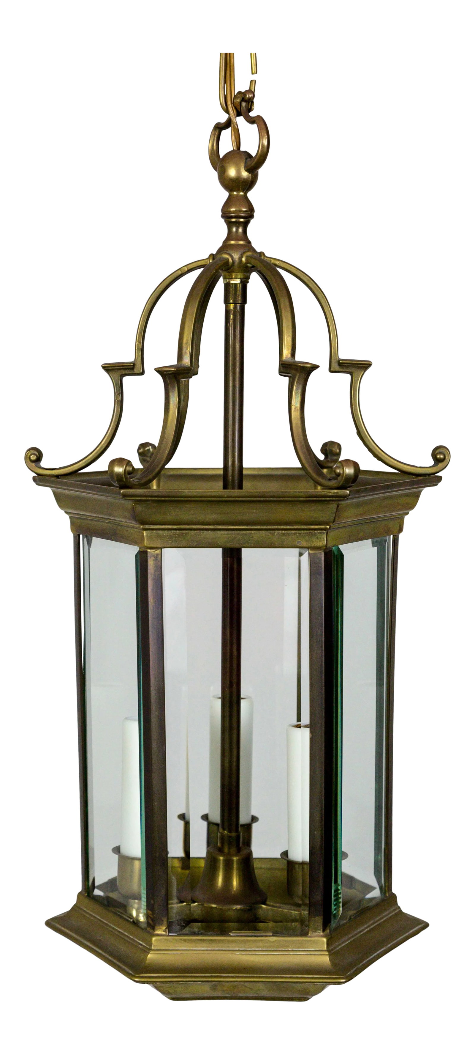 Mid-Century Italian Pagoda-Esque Bronze & Beveled Glass Lantern (1 of 12)