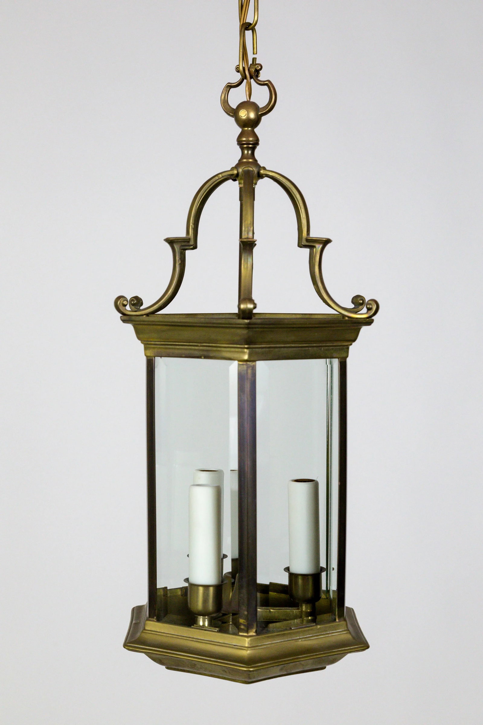 Mid-Century Italian Pagoda-Esque Bronze & Beveled Glass Lantern - 2